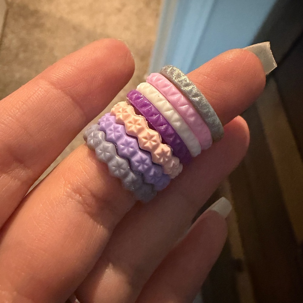 Colorful Textured Silicon Rings Set